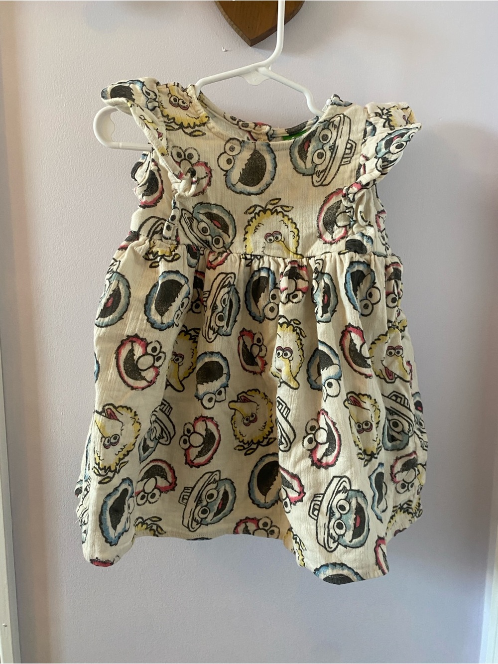Sesame Street Cream Dress with Multicolor Character Faces